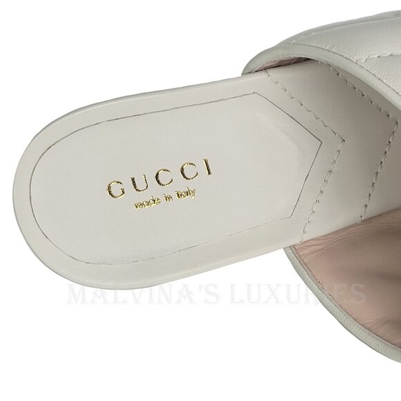 GUCCI SHOES DOUBLE G MARMONT LOGO WHITE QUILTED THONG SANDALS - Picture 12 of 15